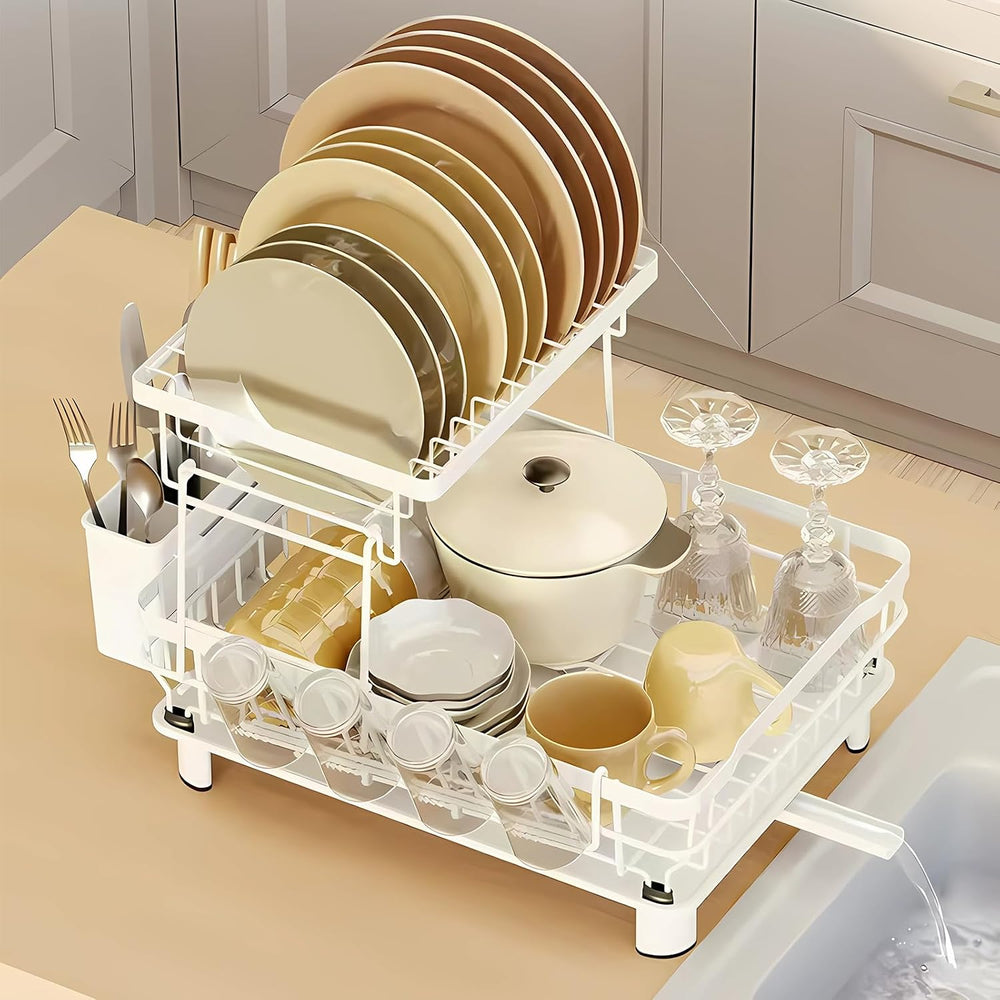 Small 2 Tier Dish Drying Rack, Space Saving Dish Racks for Kitchen Counter, K...