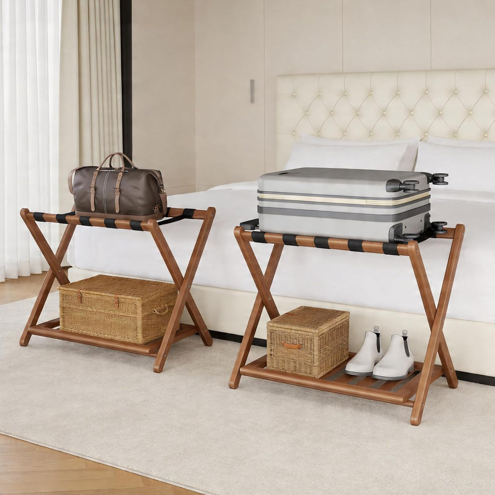 Full Assembled 26.77"L Luggage Rack for Guest Room, Set of 2, Walnut