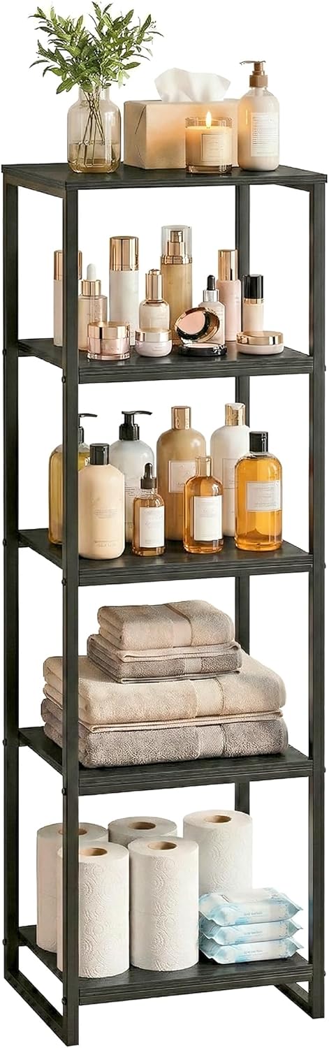 5-Tier Bathroom Shelving Unit, Narrow Corner Slim Rack, Black
