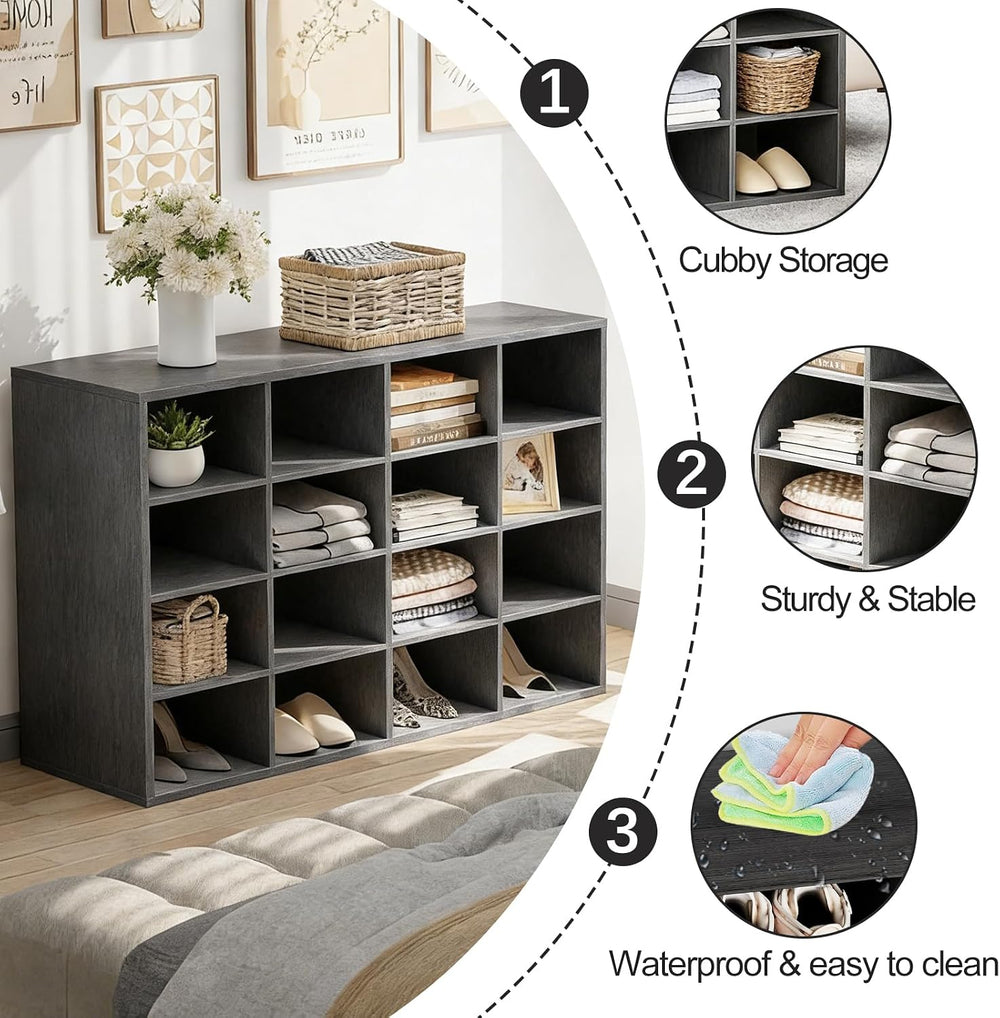 Garden 4 you Shoe Storage Bench, Cubby Shoe Rack with 16 Cubbies, 4-Tier Wood...