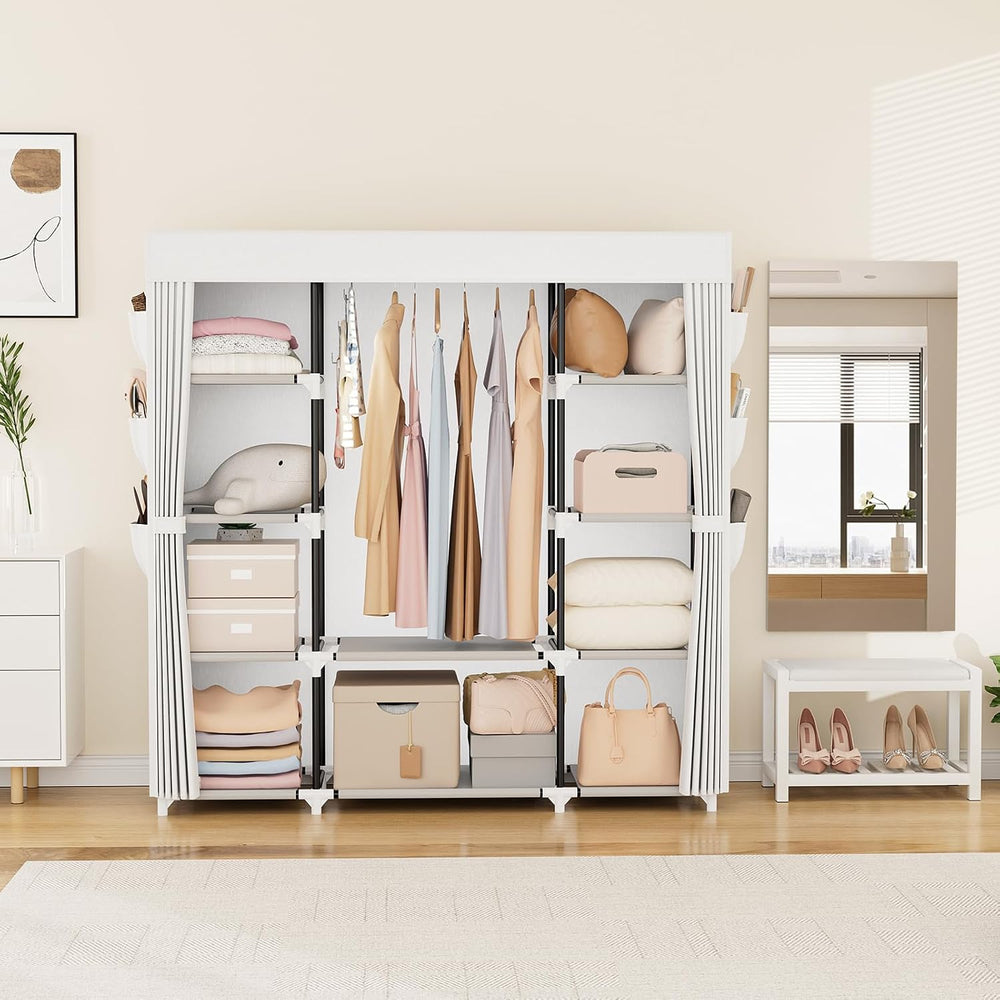 VTRIN Portable Closet Wardrobe for Hanging Clothes 57.3 Inch Large Capacity C...