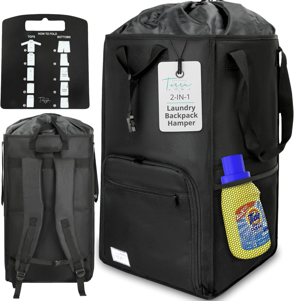 TERRA HOME College Essentials Travel Size Laundry Backpack - Portable, Durabl...