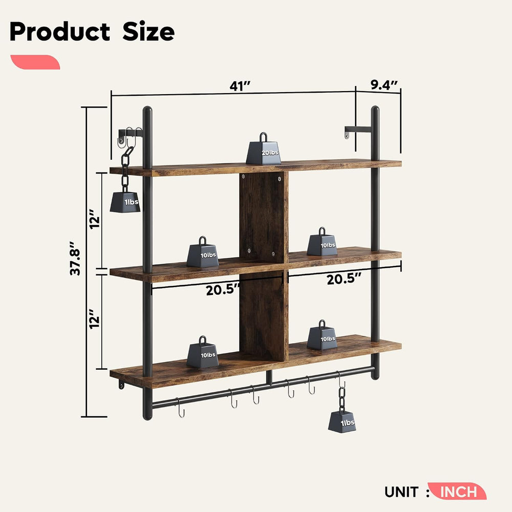 Bestier 41.5" Floating Shelves for Wall 3 Tier Kitchen Shelves Wall Moun...