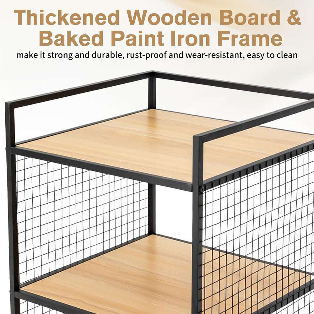 3-Tier Shelving Unit, Metal Small Bookshelf, Rustic Wood Storage Shelf with M...