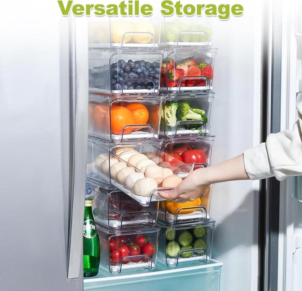 3-Pack Fridge Organizers and Storage, Stackable Refrigerator Bins