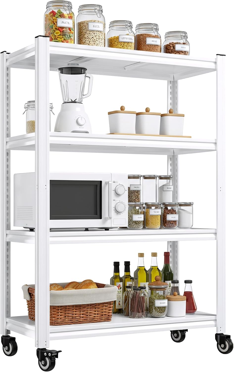 REIBII Adjustable Rolling Storage Shelve for Kitchen Pantry Closet Boutique