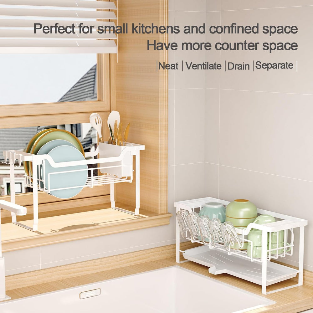 Dish Rack with Drainboard, Organizes Dishes and Bathroom Items