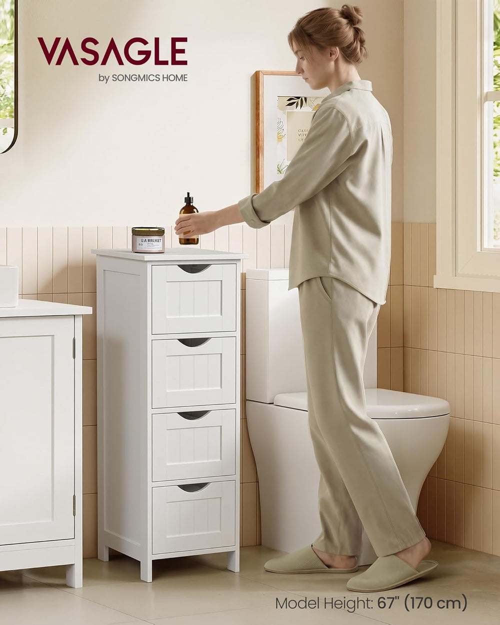 VASAGLE Floor Storage Cabinet, Freestanding Organizer with 4 Drawers