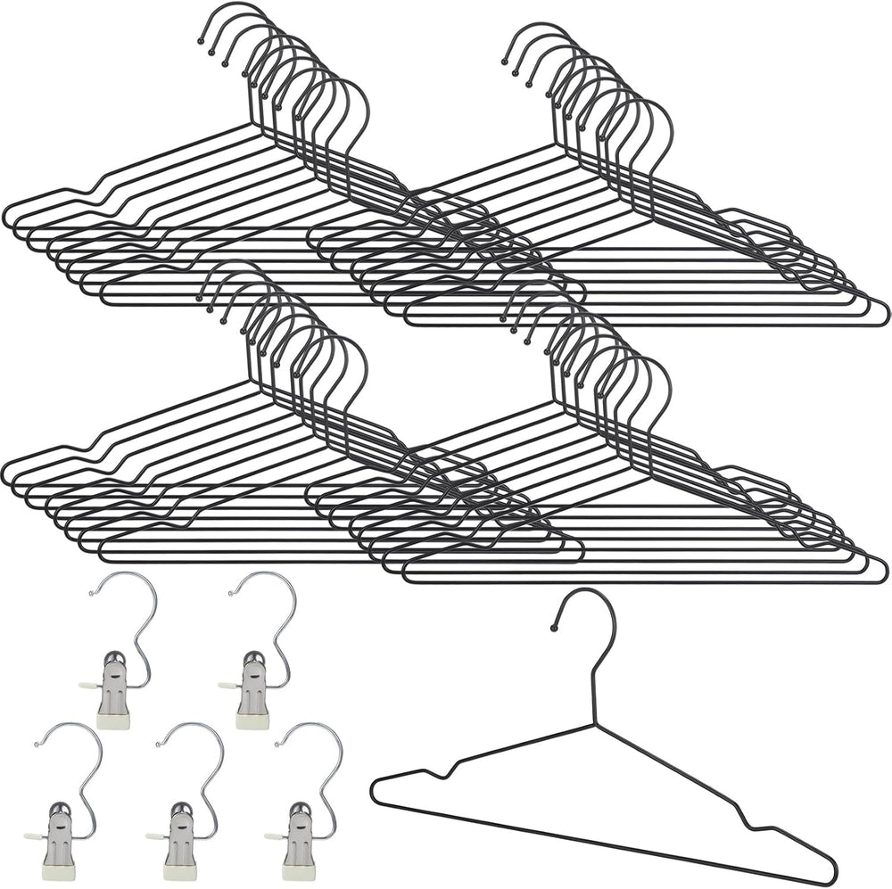 50 Pcs Black Metal Hangers with 5 Pcs Clips- 15.7 x 7.5 in Heavy-Duty Clothes...