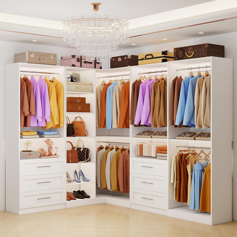 Closet System with 6 Drawers, Corner Closet Organizer Systems with 8 Shelves ...