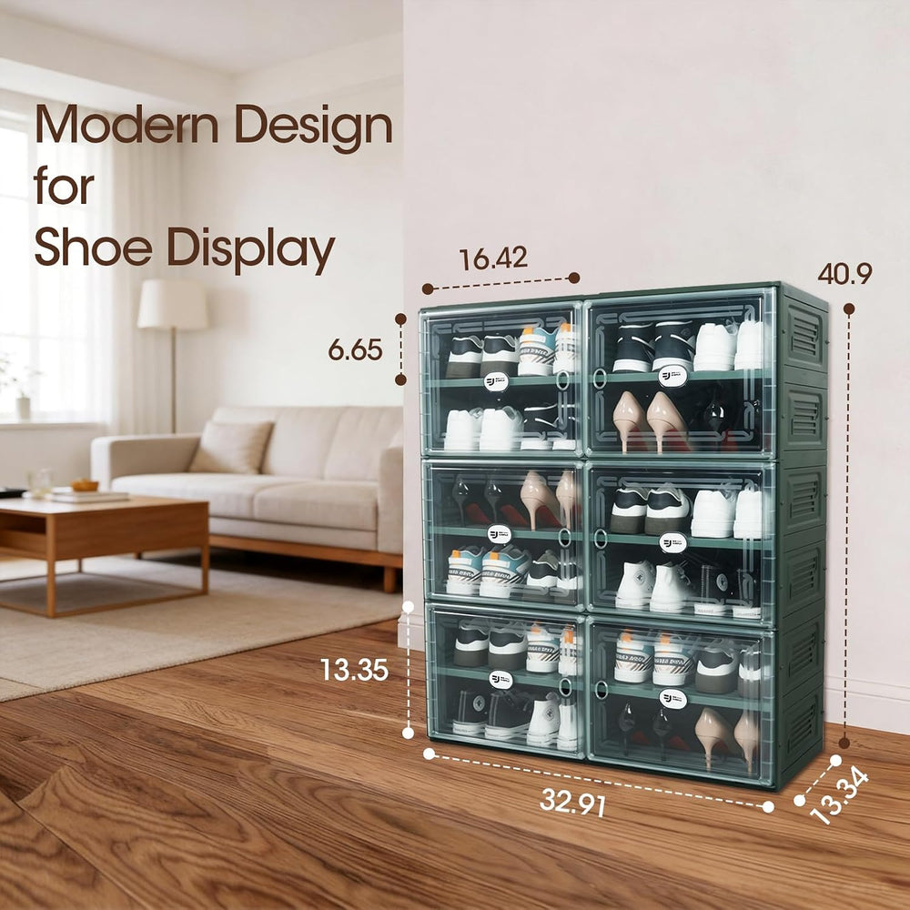 Foldable Shoe Storage Cabinet for 24 Pairs with Magnetic Clear Doors, Portabl...