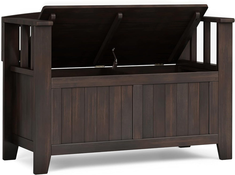 SIMPLIHOME Acadian Storage Bench and Shoe Cabinet Set in Brunette Brown