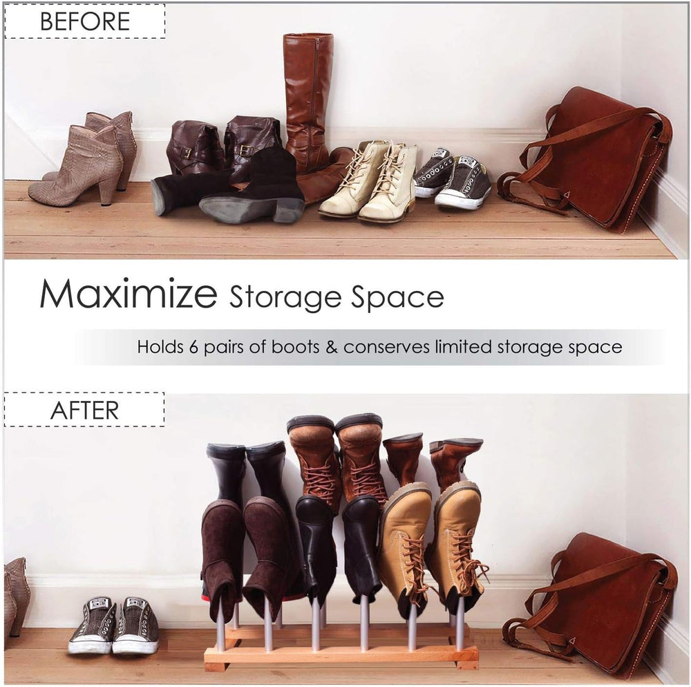 6 Pairs Birch Wood Boot Rack Free Standing Organizer, Easy to Assemble, Woode...