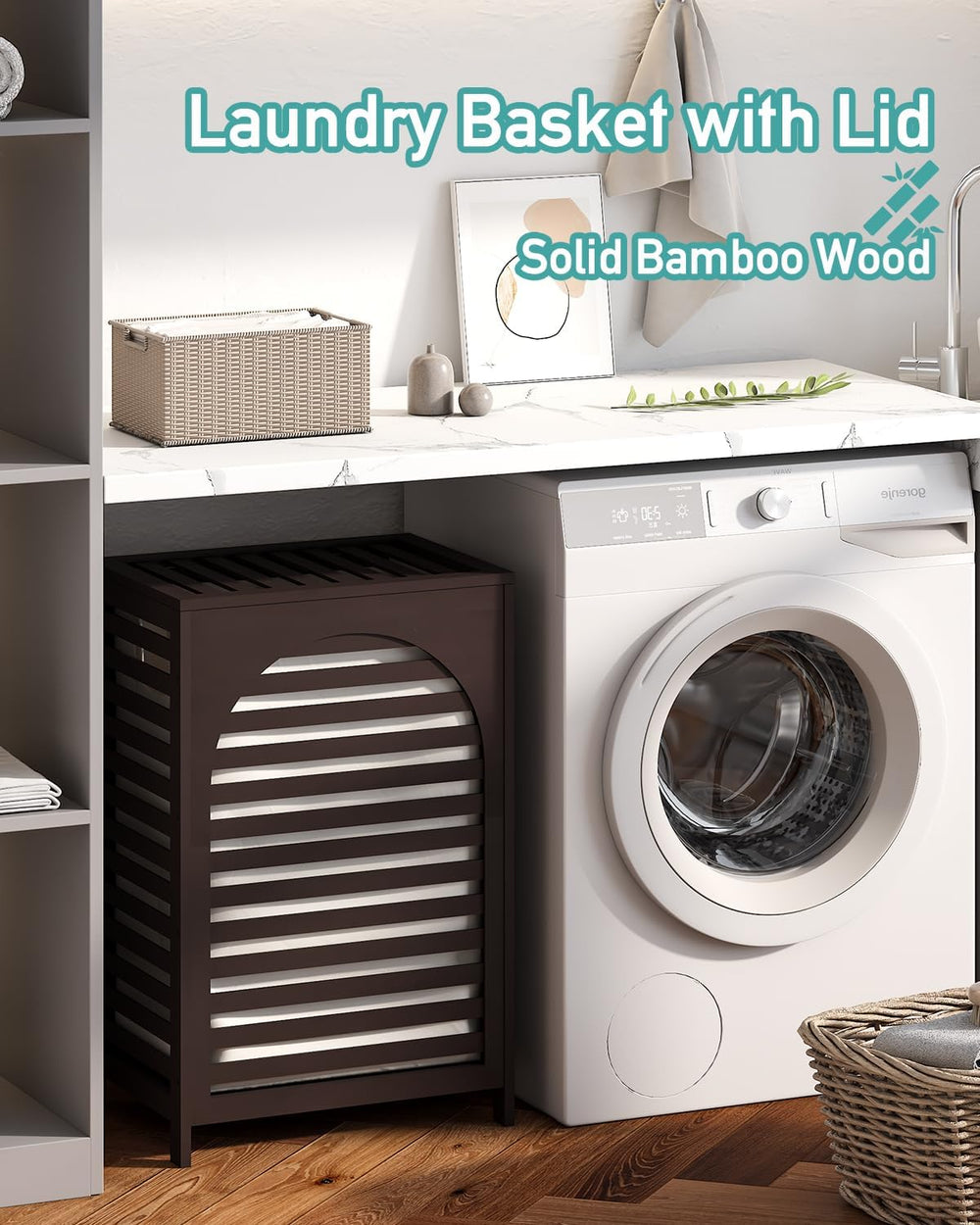 Laundry Hamper, 22.5 Gallon (85L) Bamboo Wood Clothes Laundry Basket with Lid...