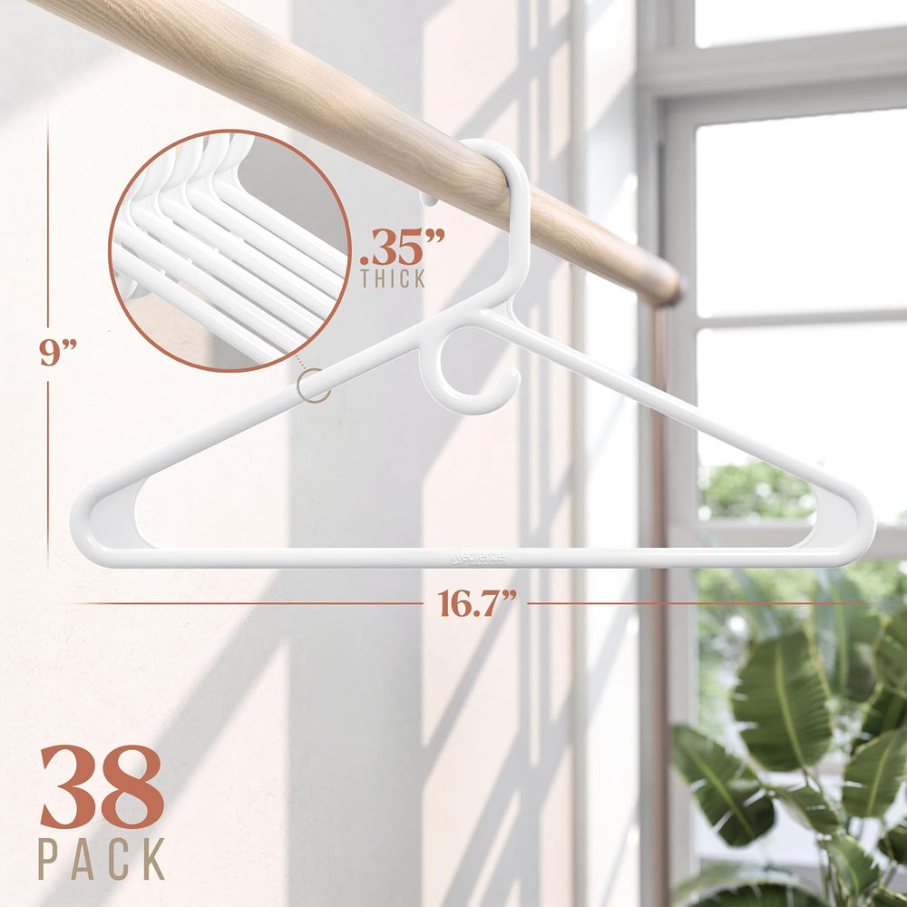 NEATERIZE Thick Heavy Duty Hangers - White Plastic Clothes Hangers 38 Pack - ...