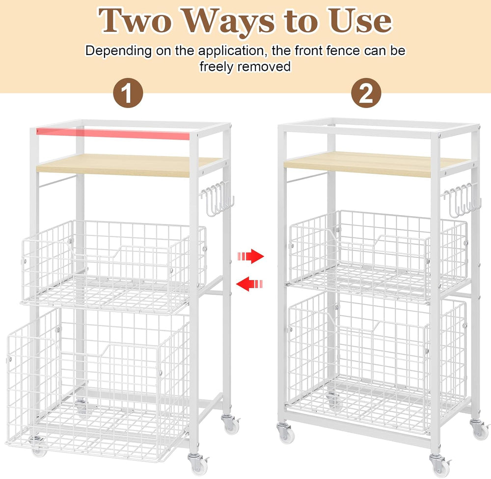 Hongtamoya 3 Tier Laundry Room Cart with Pull-Out Baskets, Storage Cart with ...