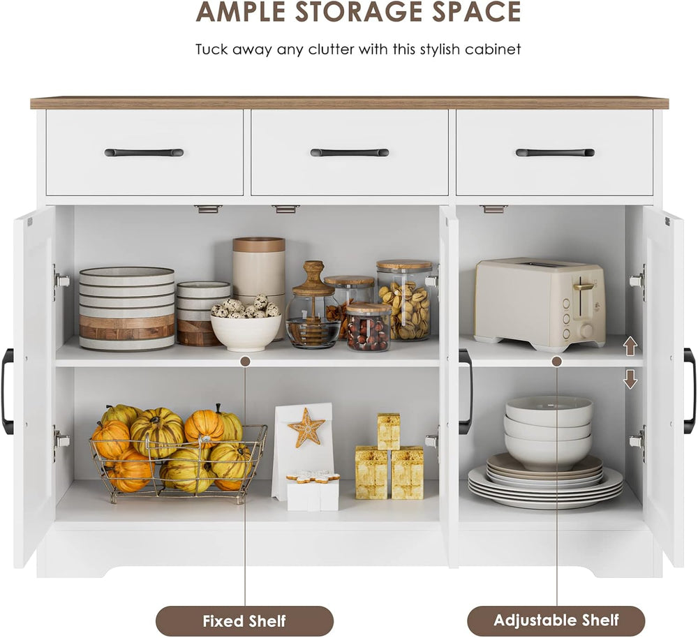 HOSTACK Kitchen Buffet Cabinet with Storage, Sideboard Coffee Bar, White