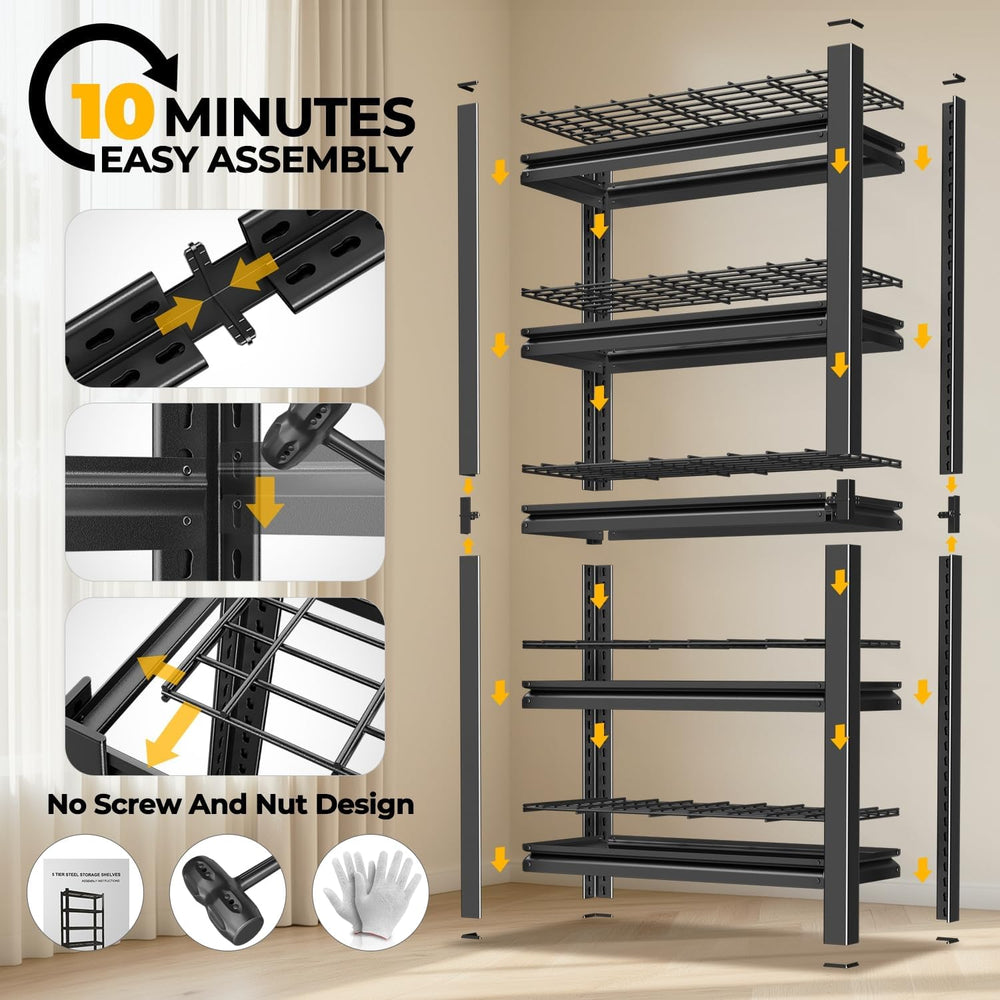 Auto Dynasty 5-Tier 72" H Garage Shelving, Heavy Duty Adjustable Metal Rack