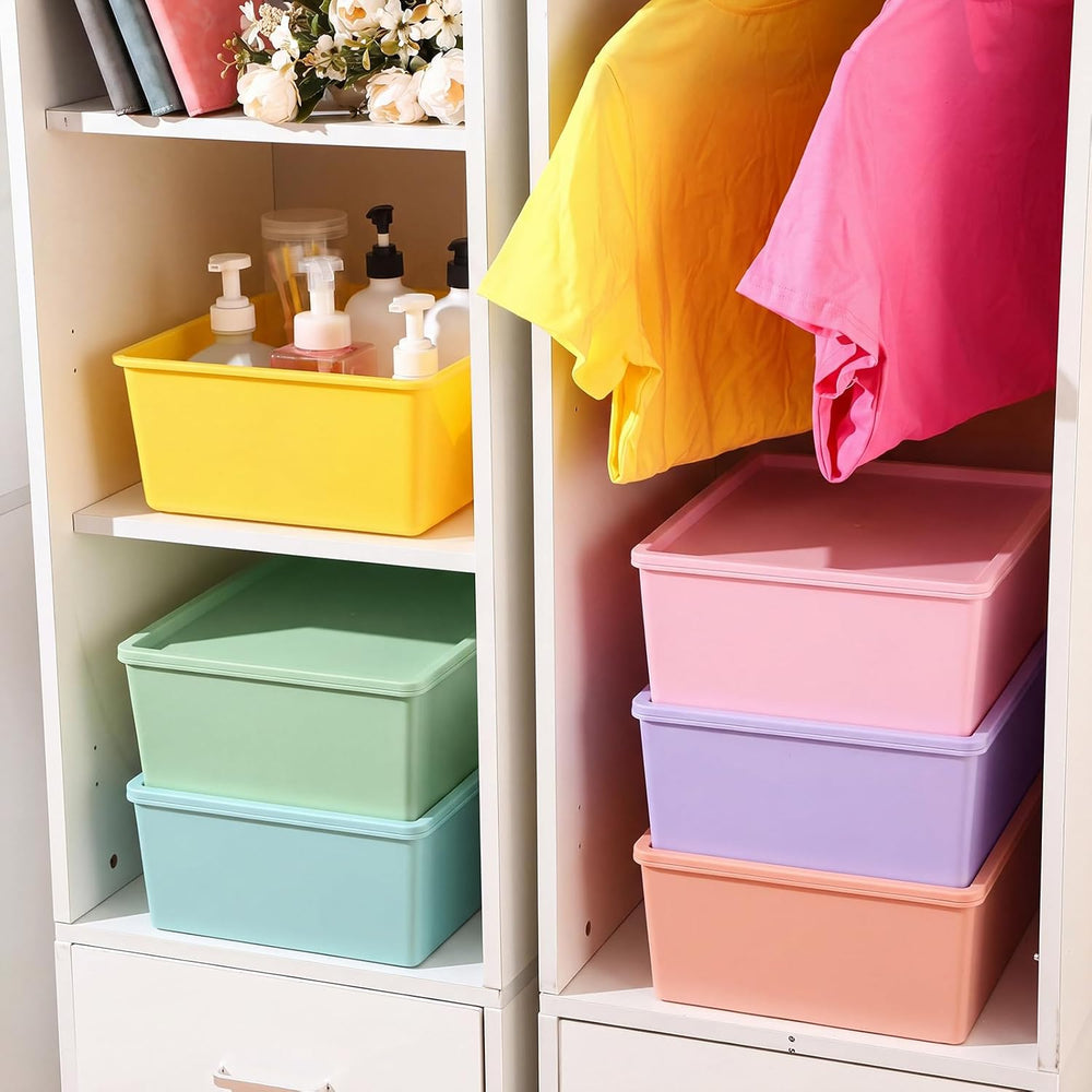 Menkxi 6 Pcs Large Plastic Storage Bins with Lids, Mixed Color