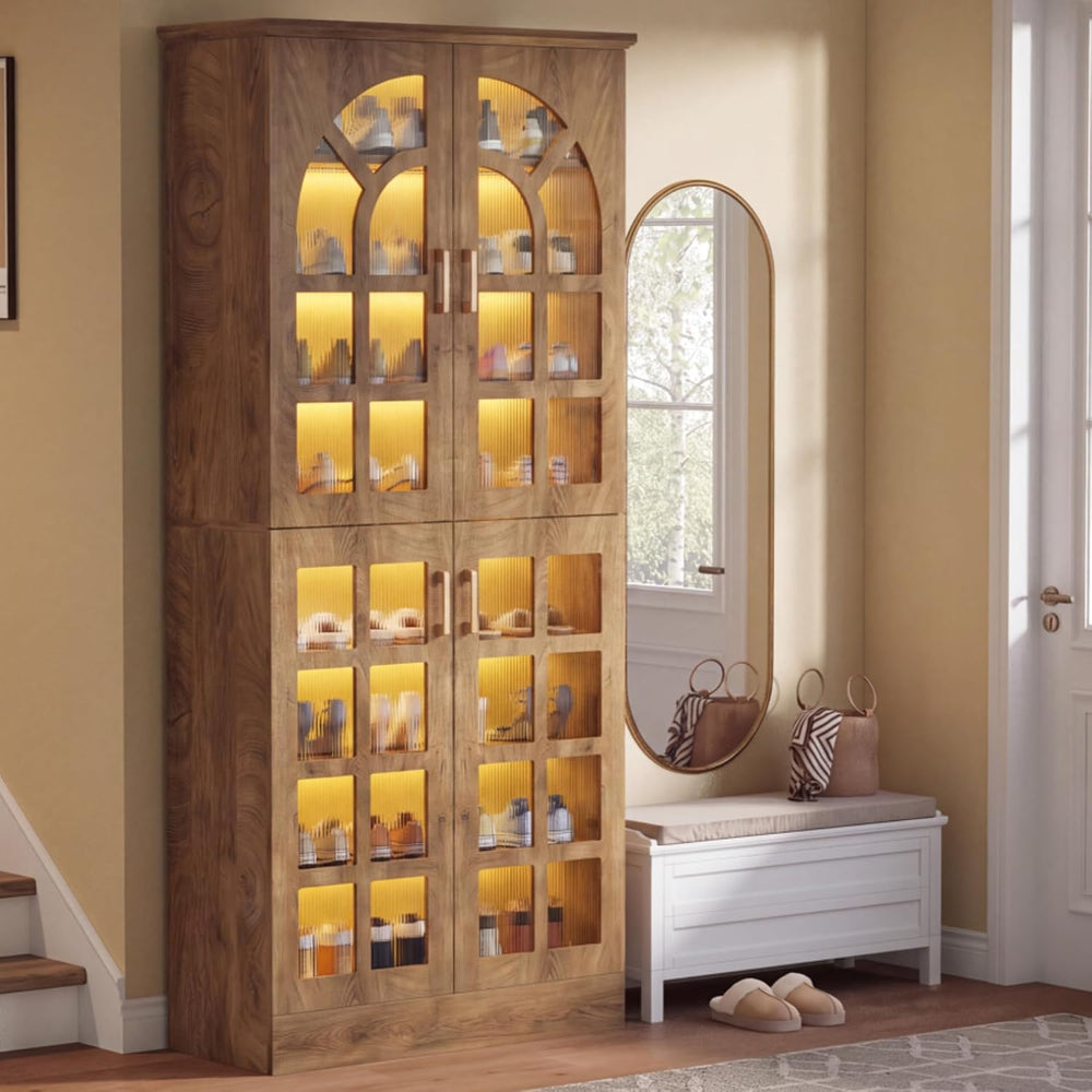 Tribesigns Tall Shoe Cabinet with Doors & Led Light, 8-Tier, Modern