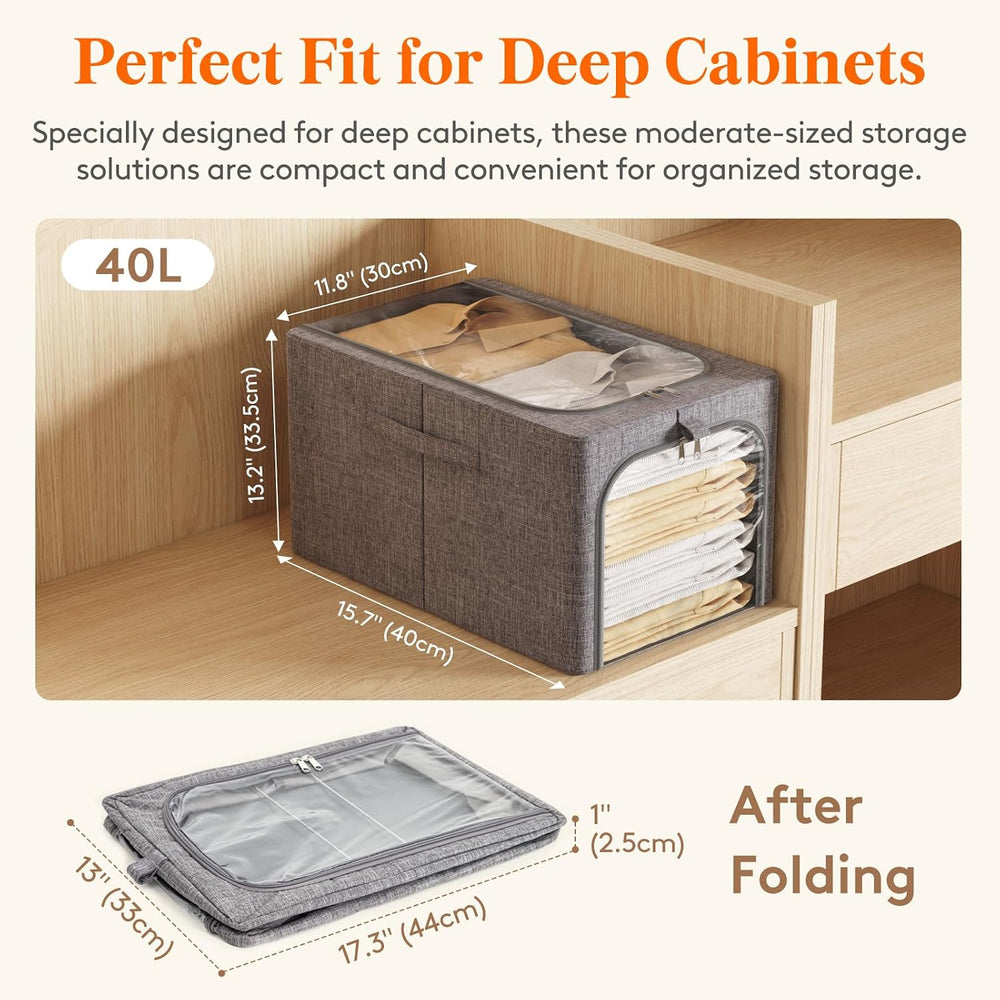 Lifewit 40L Clothes Storage Bins with Metal Frame for Closet, 6 Pack
