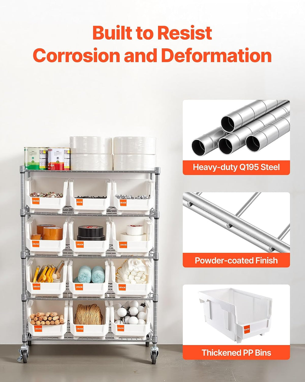 VEVOR 5-Tier Rolling Bin Storage Rack, 12 Organizer Bins, Bin Rack Storage St...