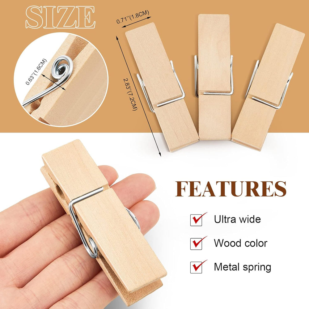 150 Pcs Large Wooden Clothespins Jumbo Extra Wide 2.83 Inches Length