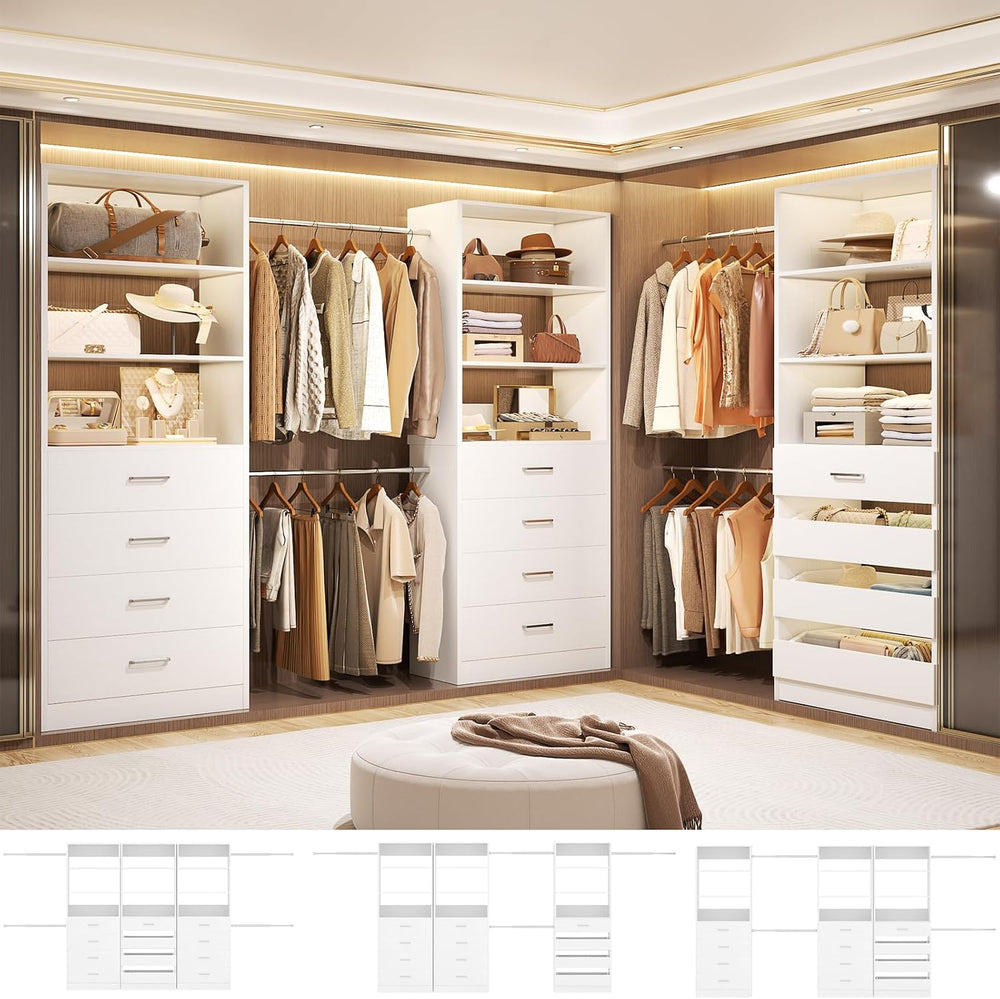 Aheaplus Closet System with 12 Drawers, 8.5-11.5Ft Wood Closet Organizer