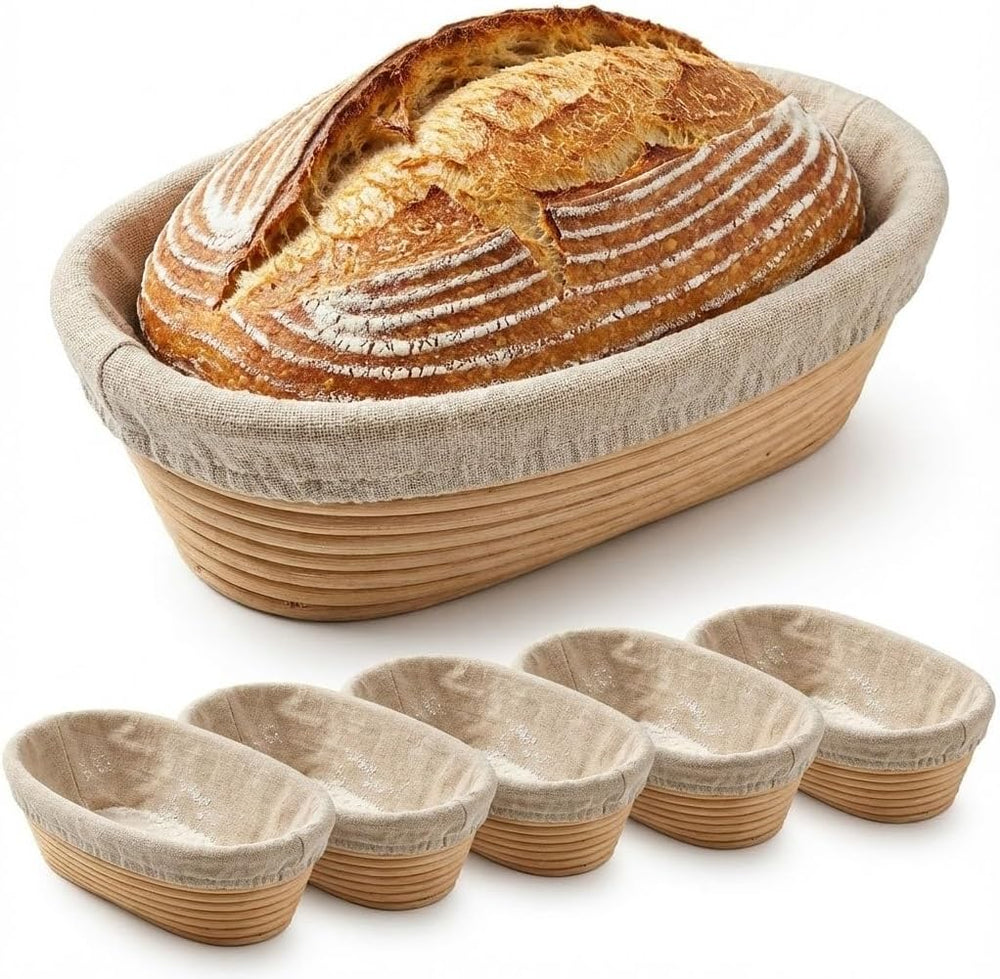 6 Pack Oval Banneton Proofing Basket Set, 10 Inch