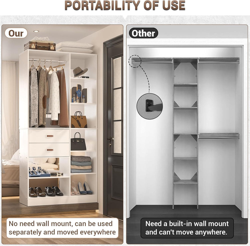 Armocity Freestanding Closet System, 40 Inches Stand-Alone Wardrobe with 10 S...