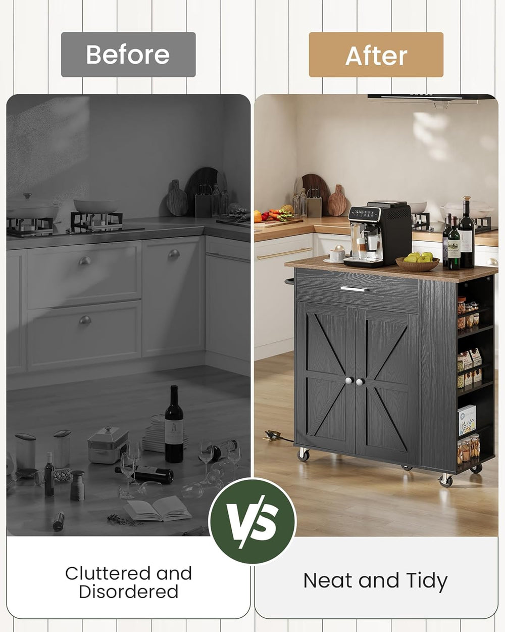 CHOEZON Kitchen Island Cart with Storage, Bar Cart with Charging Station, Kit...