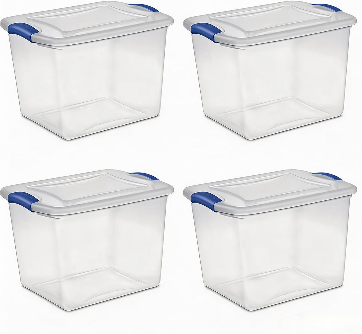 (4 pack) 27 quart clear latching storage bin, package contents