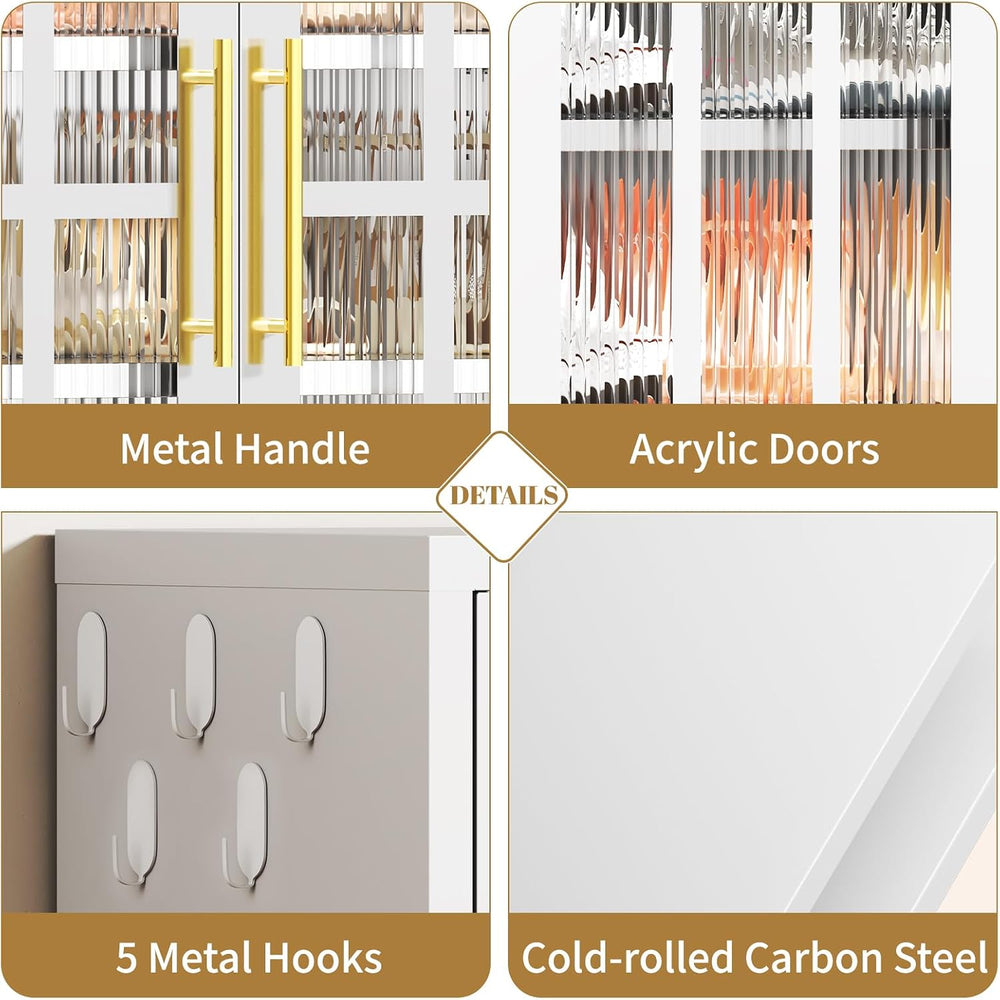 9-Tier Tall Metal Shoe Cabinet with Doors & Hooks, 67" Large Shoe St...