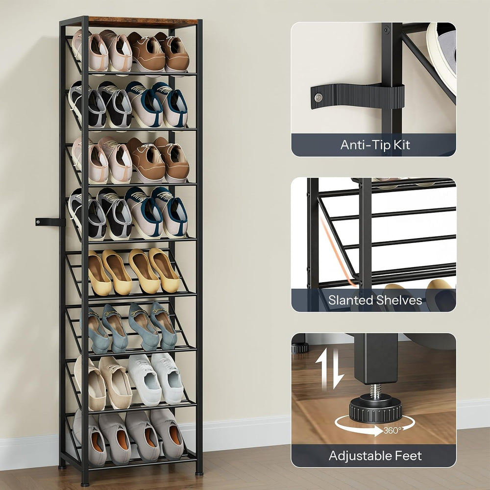 HOOBRO Narrow Shoe Rack for Small Spaces, Slanted Shoe Organizer for Entryway...