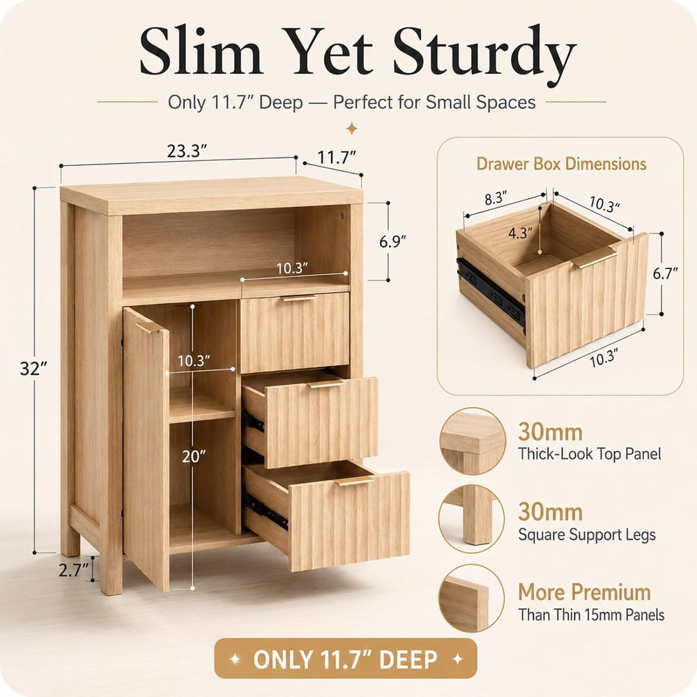 VINGLI Bathroom Storage Cabinet with 3 Drawers & Door, Slim Freestanding ...