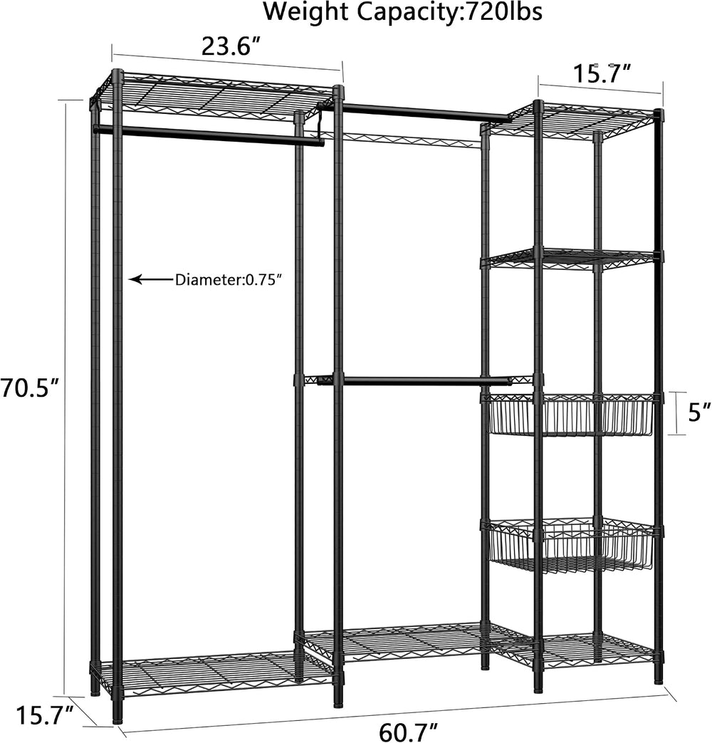 Xiofio 6 Tiers Heavy Duty Garment Rack,Metal Clothing Rack,Clothing Storage R...
