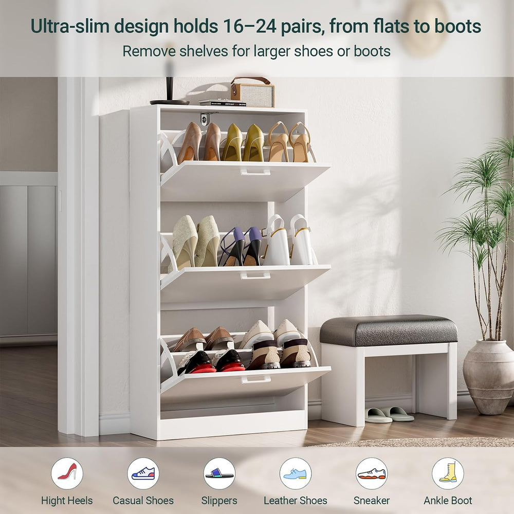 Slim Narrow Shoe Cabinet with 3 Flip Drawers for Entryway, Hallway