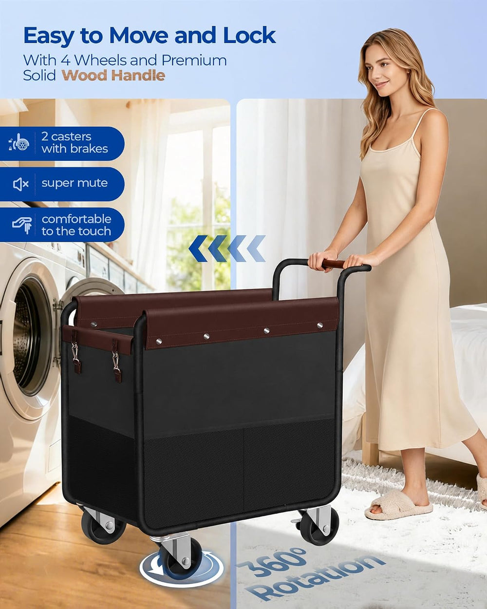 Kayfia 180L Rolling Laundry Hamper, Laundry Basket with Wheels, Black