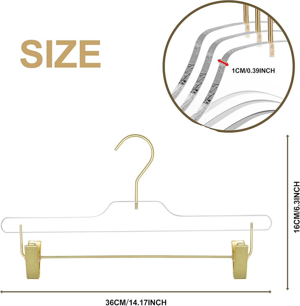 Quality Lucite Acrylic Clear Skirt Pants Hangers 90-Pack, Matte Gold, with Ad...