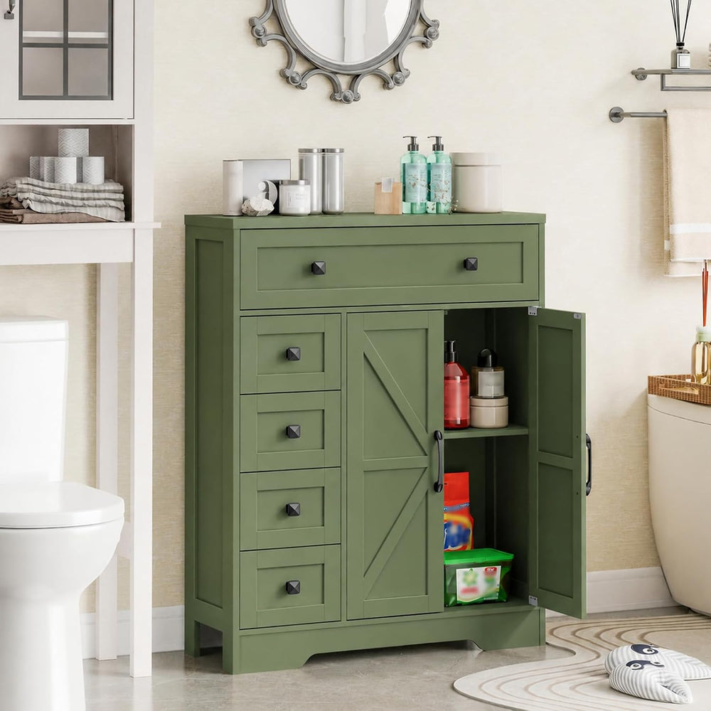 Befrases Farmhouse Storage Cabinet with 2 Doors and 5 Drawers, Green