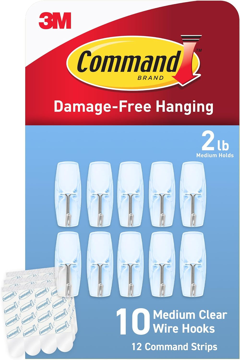 Command Clear Medium Wire Toggle Hooks, 20 Hooks and 24 Strips, Holds Up to 2...