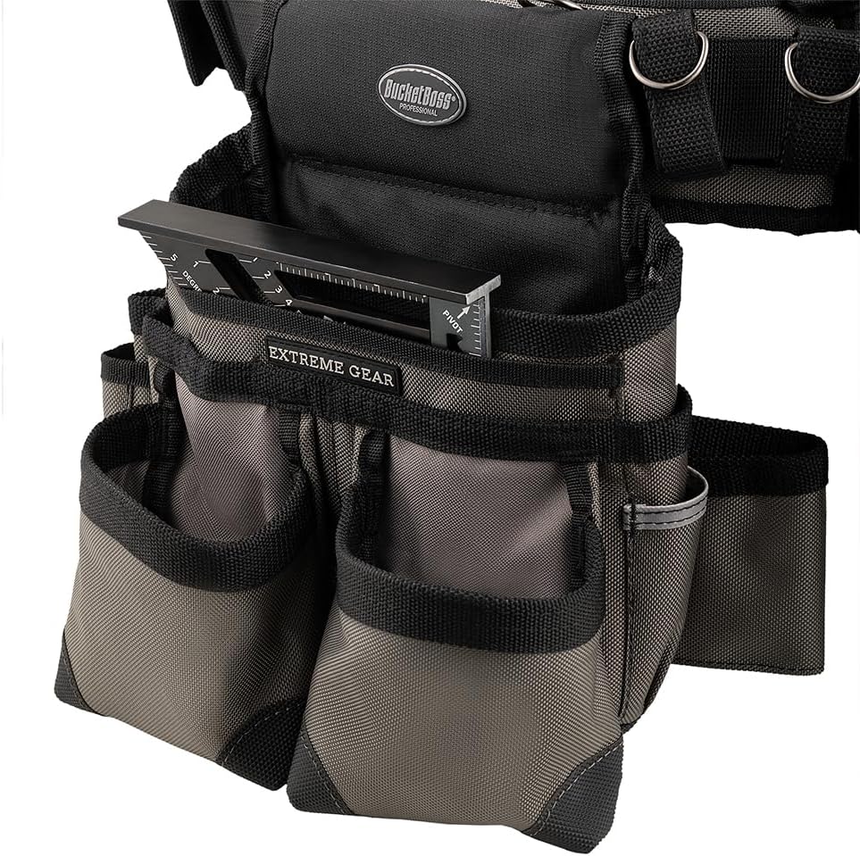 Bucket Boss Mullet Buster 3 Bag Tool Belt with Suspenders in Grey, 55135, Bla...