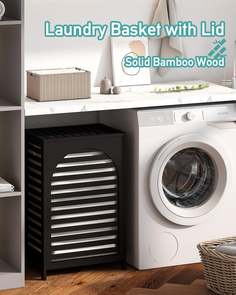 Laundry Hamper, 22.5 Gallon (85L) Bamboo Wood Clothes Laundry Basket with Lid...