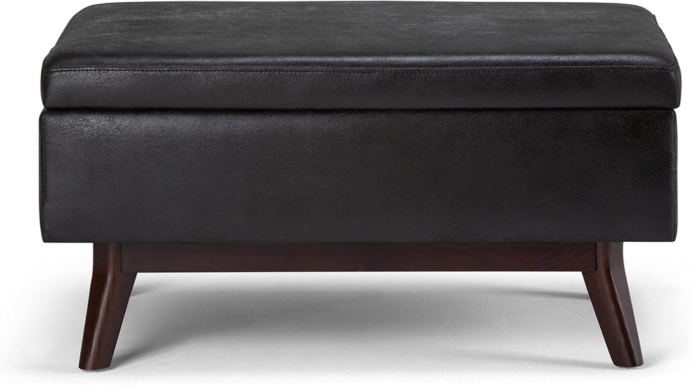 SIMPLIHOME Owen 34" Wide Vegan Leather Rectangle Lift Top Ottoman in Black