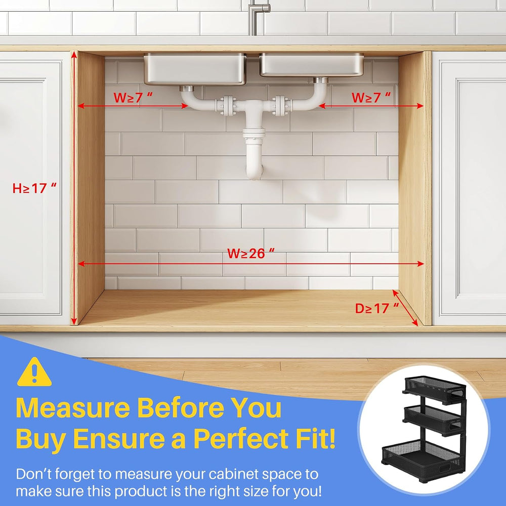 Under Sink Organizer, 3-Tier Thickened Metal Pull out Cabinet Organizer Shelf...