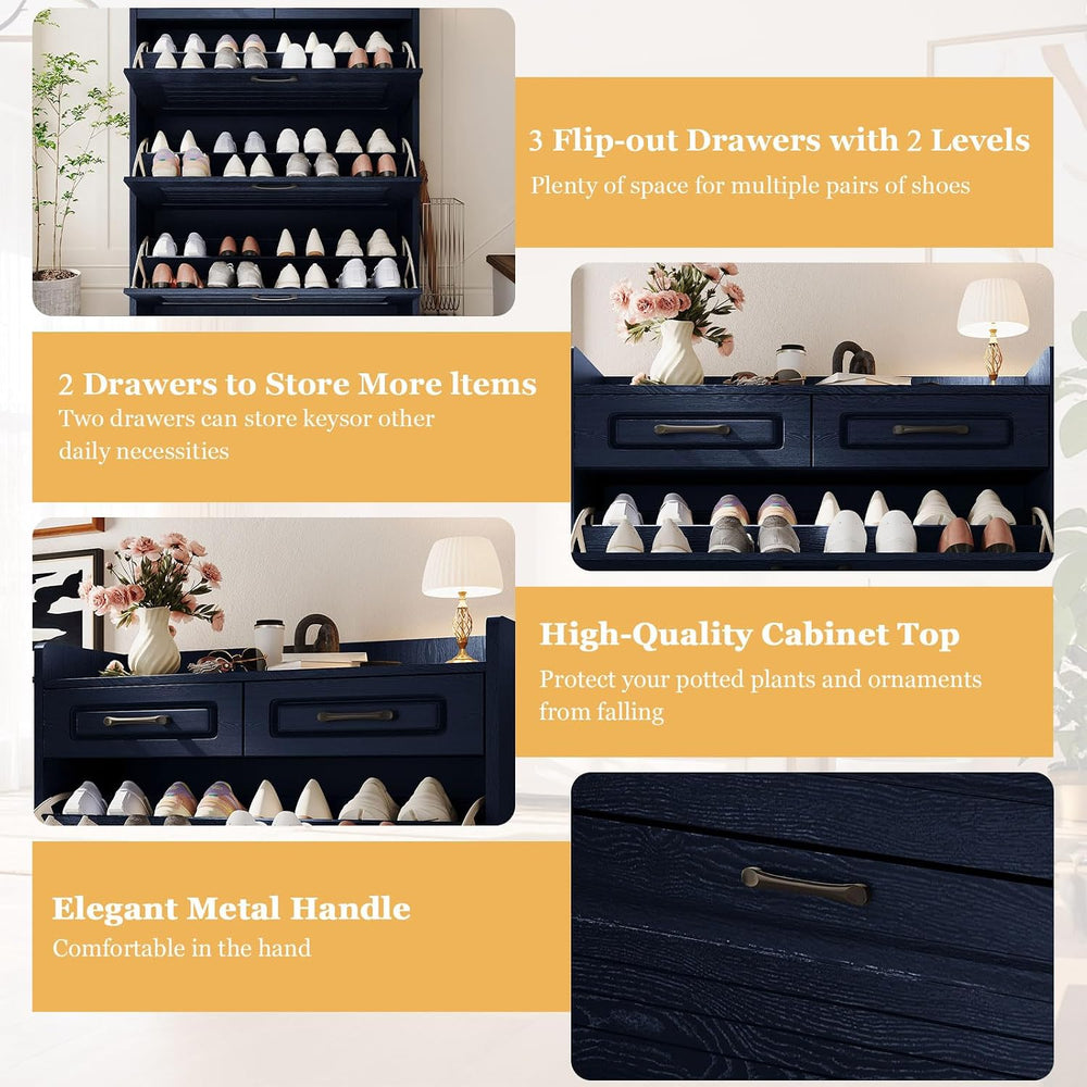 ODUWA Shoe Cabinet with 3 Flip Drawers and 2 Storage Drawers, Shoes Organizer...