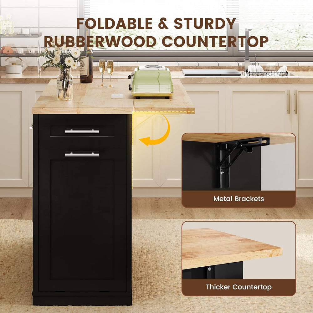 Dripex 53'' Rolling Kitchen Island with Power Outlet, Drop Leaf &...