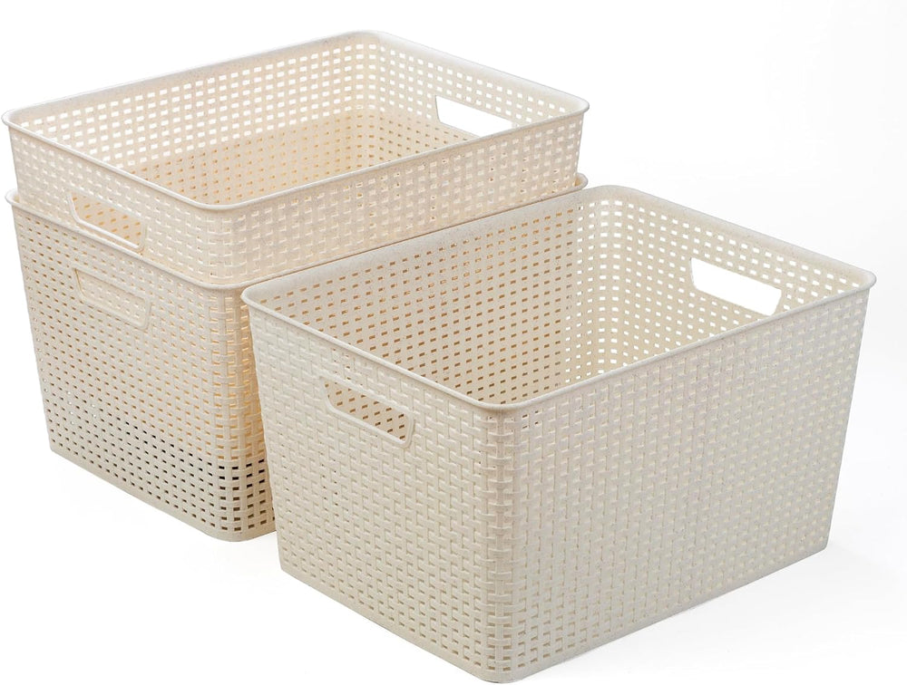 BINO | Plastic Storage Baskets, 33 Liter - 3 Pack, Natural | THE WOVEN COLLEC...