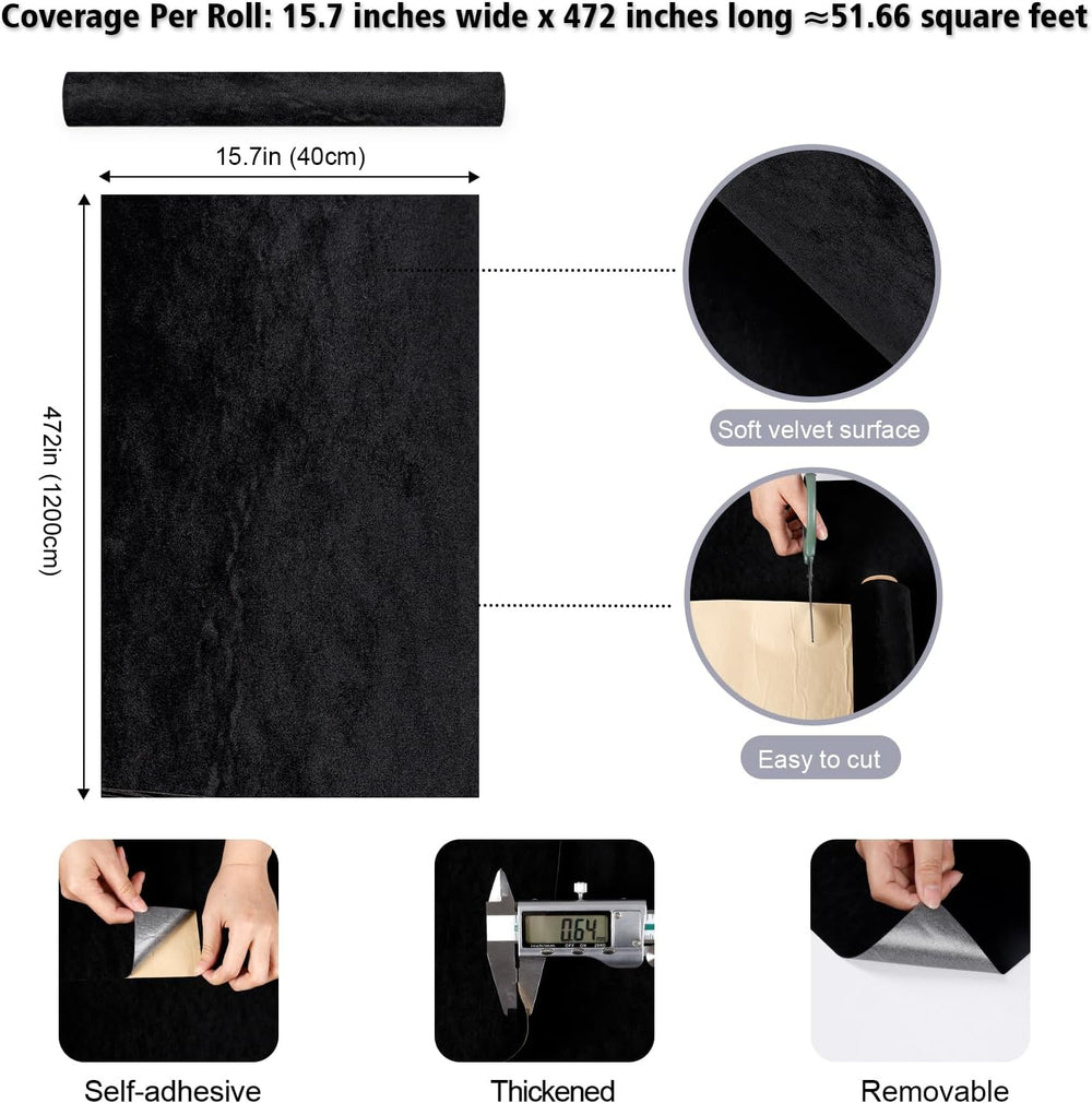 Self Adhesive Black Velvet Flocking Liner for Jewelry Box Cabinets Shelf 15.7...