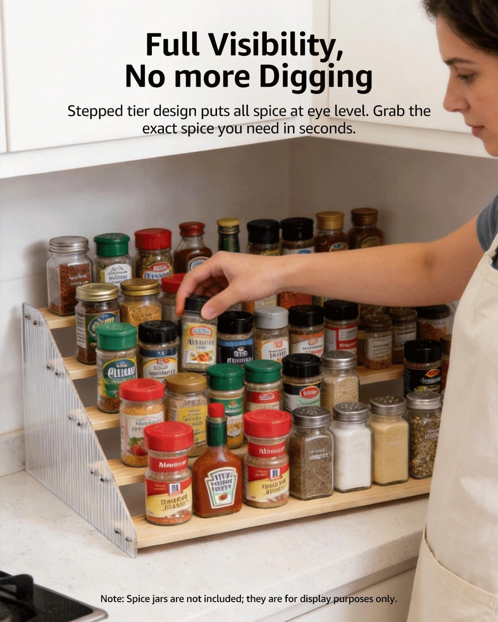 Tiered Spice Rack Organizer for Countertop & Cabinet, 5-Tier 19.9in Kitch...